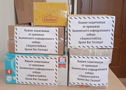 80-летняя бабушка принесла в Знаменский храм Борисоглебска тяжеленную коробку с продуктами для бойцов