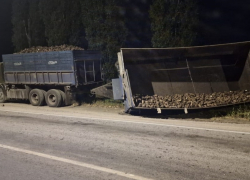 Иномарку сбило с дороги рассыпавшейся из перевернувшегося прицепа грузовика свеклой в Новохоперском районе