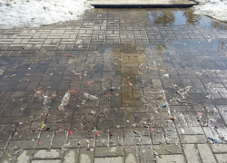 Весна обнажила неприглядные останки Нового года на главной площади Борисоглебска