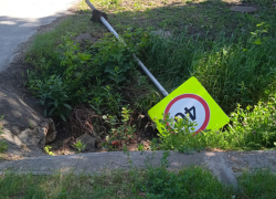  В Борисоглебске дорожный знак несколько дней  валялся в канаве 