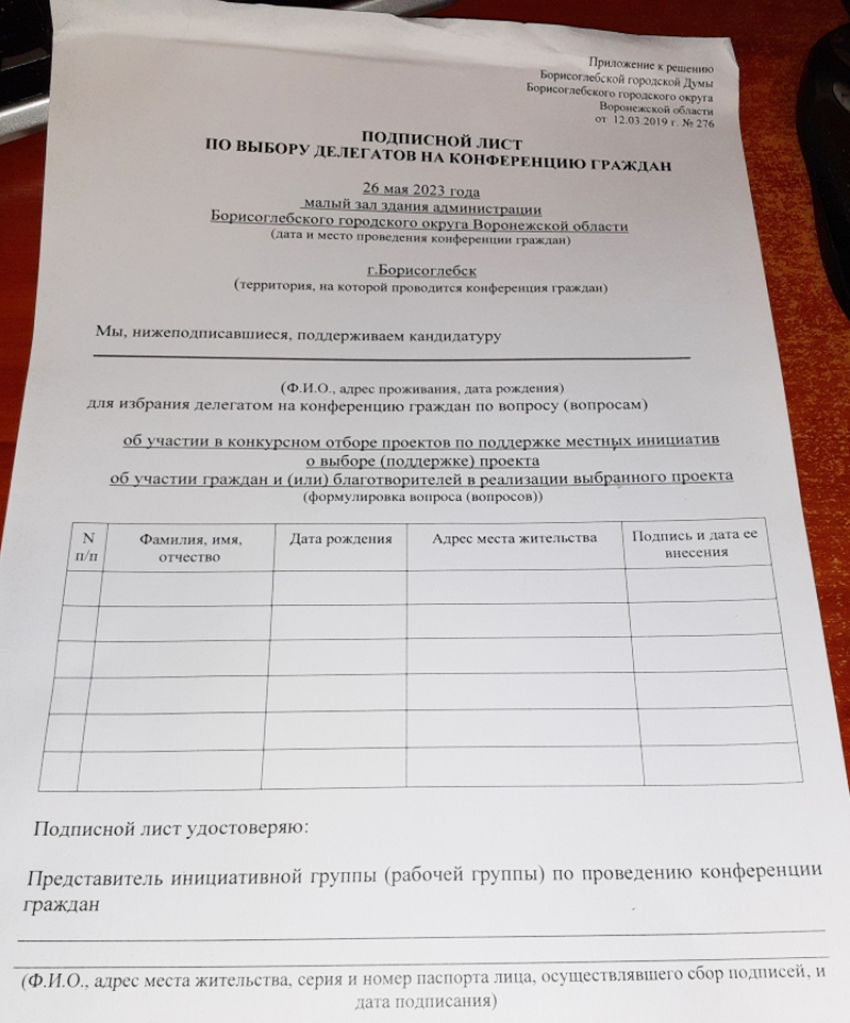  В Борисоглебске раздают подписные листы по выбору делегатов на конференцию граждан 