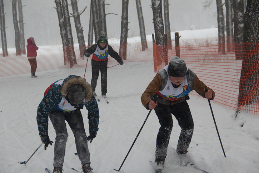 Школьники Борисоглебска вышли на лыжню в снегопад