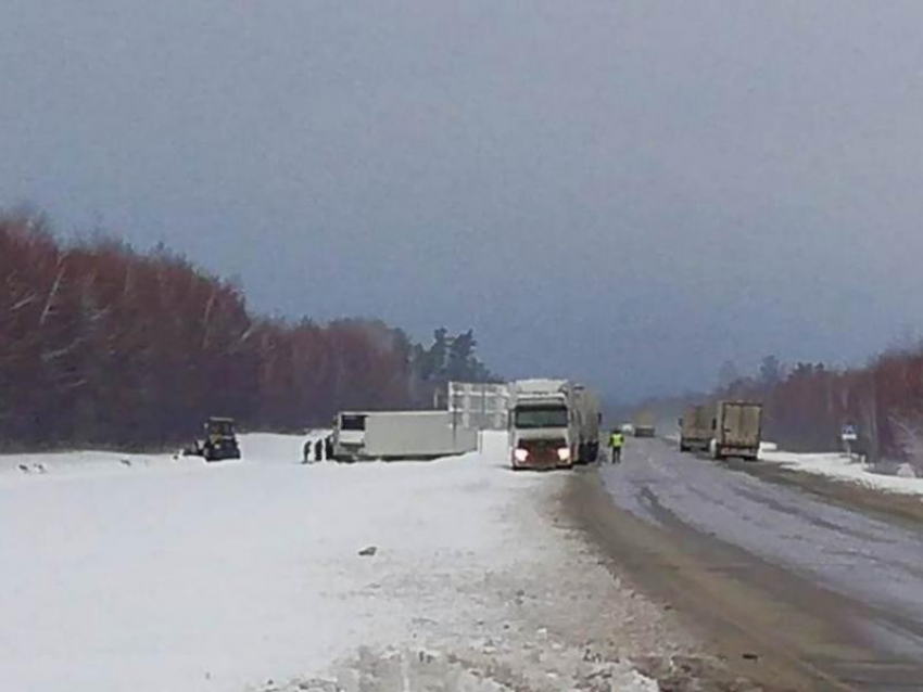 Борисоглебские полицейские вытянули фуру из кювета на трассе «Каспий»